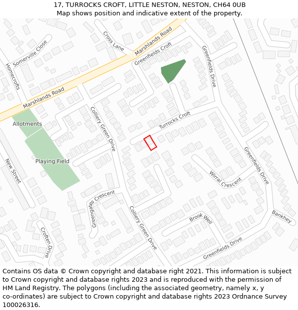 17, TURROCKS CROFT, LITTLE NESTON, NESTON, CH64 0UB: Location map and indicative extent of plot