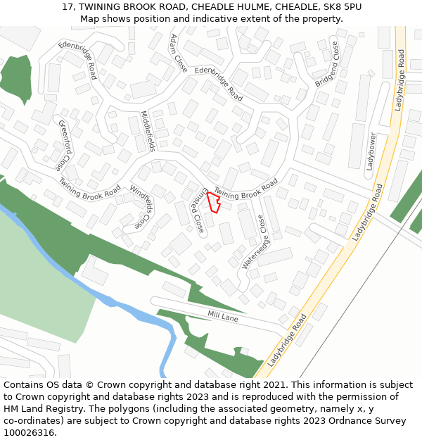 17, TWINING BROOK ROAD, CHEADLE HULME, CHEADLE, SK8 5PU: Location map and indicative extent of plot