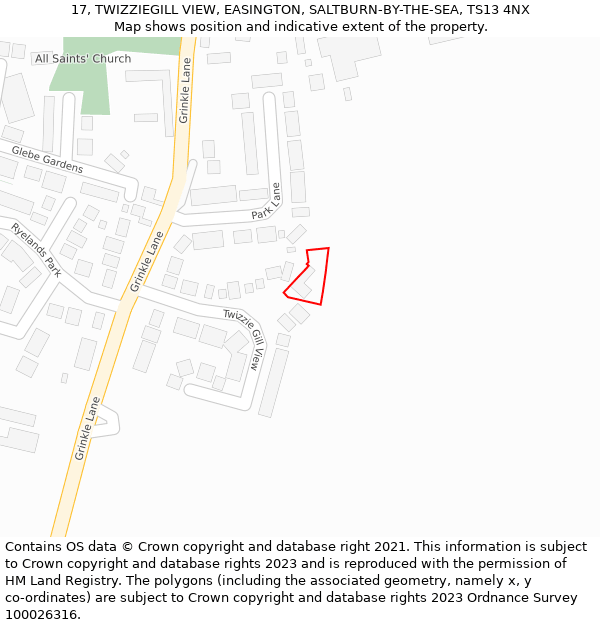 17, TWIZZIEGILL VIEW, EASINGTON, SALTBURN-BY-THE-SEA, TS13 4NX: Location map and indicative extent of plot