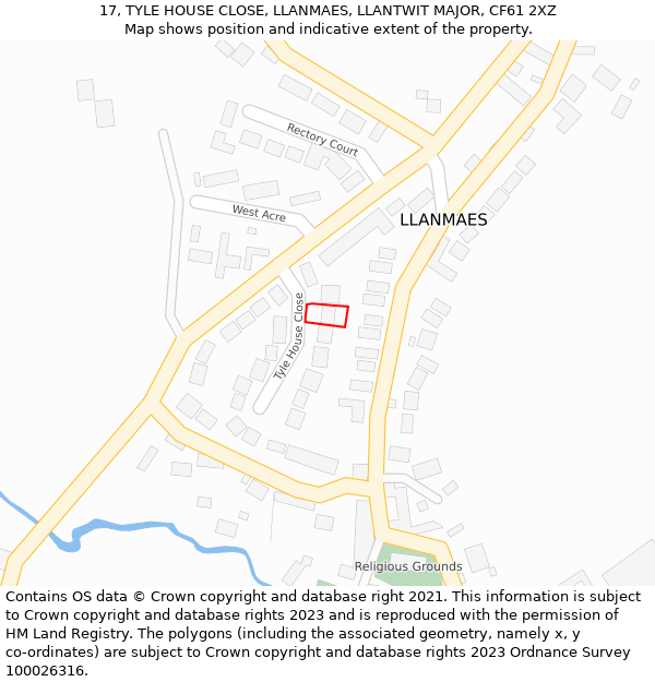 17, TYLE HOUSE CLOSE, LLANMAES, LLANTWIT MAJOR, CF61 2XZ: Location map and indicative extent of plot