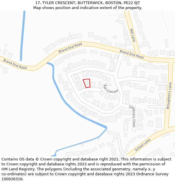 17, TYLER CRESCENT, BUTTERWICK, BOSTON, PE22 0JT: Location map and indicative extent of plot