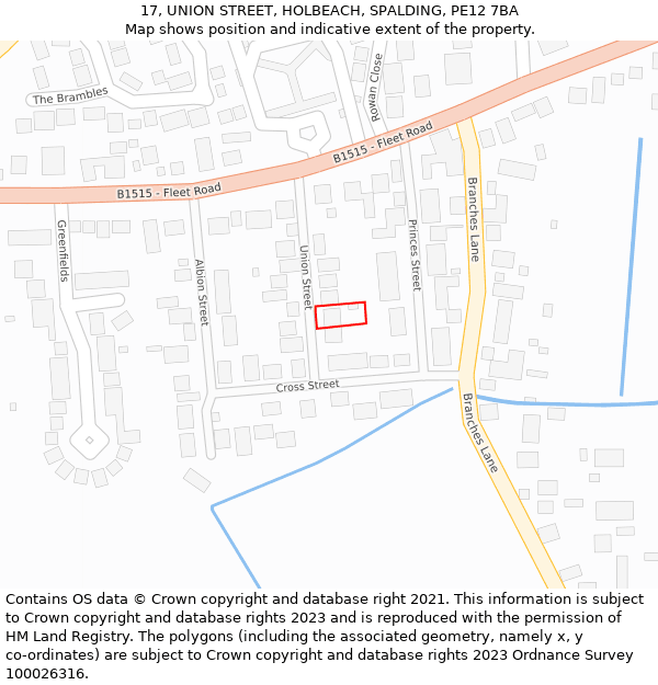 17, UNION STREET, HOLBEACH, SPALDING, PE12 7BA: Location map and indicative extent of plot