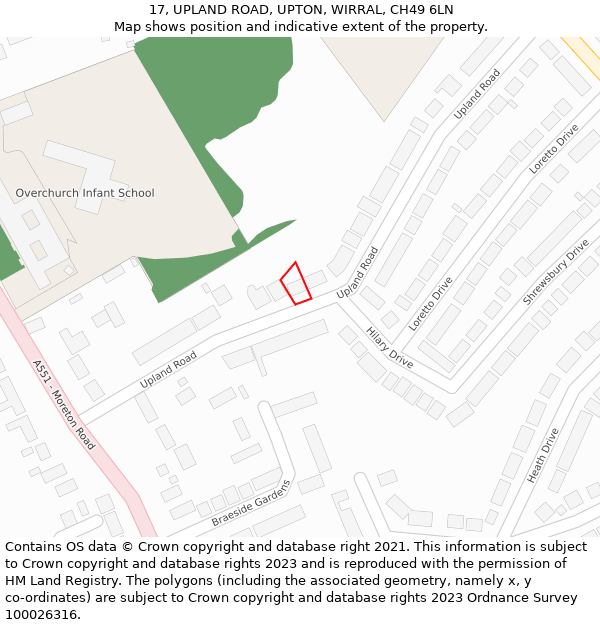 17, UPLAND ROAD, UPTON, WIRRAL, CH49 6LN: Location map and indicative extent of plot