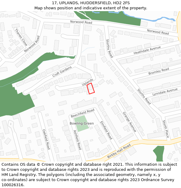 17, UPLANDS, HUDDERSFIELD, HD2 2FS: Location map and indicative extent of plot