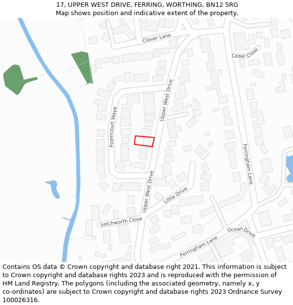 17, UPPER WEST DRIVE, FERRING, WORTHING, BN12 5RG: Location map and indicative extent of plot