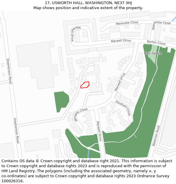 17, USWORTH HALL, WASHINGTON, NE37 3HJ: Location map and indicative extent of plot