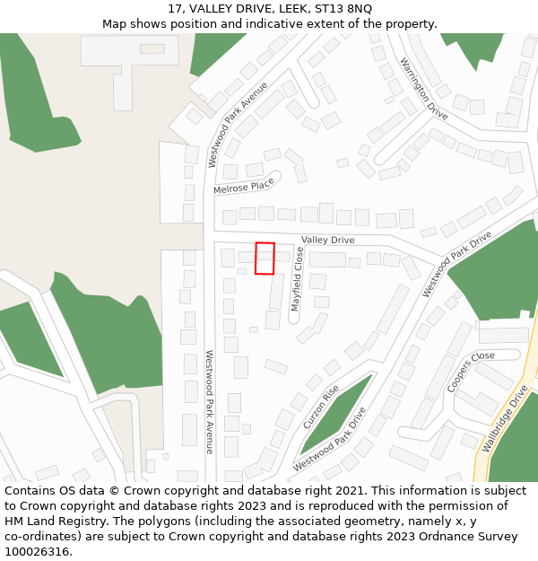 17, VALLEY DRIVE, LEEK, ST13 8NQ: Location map and indicative extent of plot