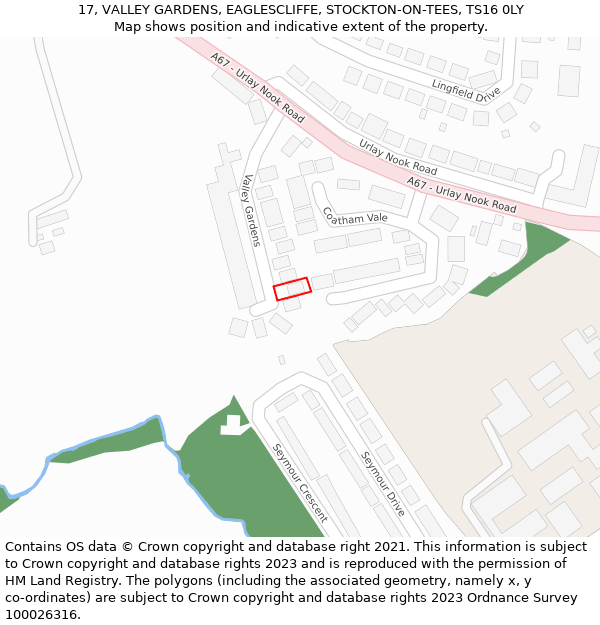 17, VALLEY GARDENS, EAGLESCLIFFE, STOCKTON-ON-TEES, TS16 0LY: Location map and indicative extent of plot