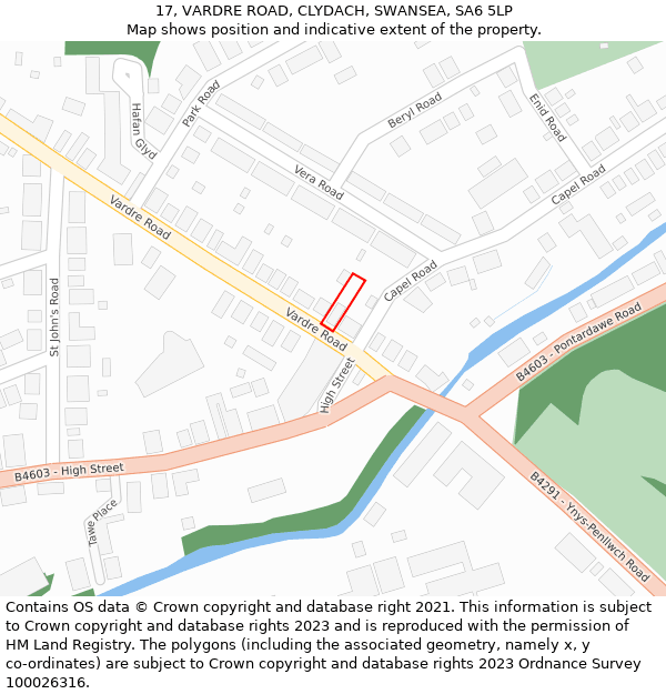 17, VARDRE ROAD, CLYDACH, SWANSEA, SA6 5LP: Location map and indicative extent of plot