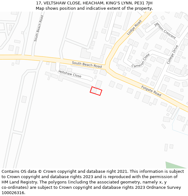 17, VELTSHAW CLOSE, HEACHAM, KING'S LYNN, PE31 7JH: Location map and indicative extent of plot