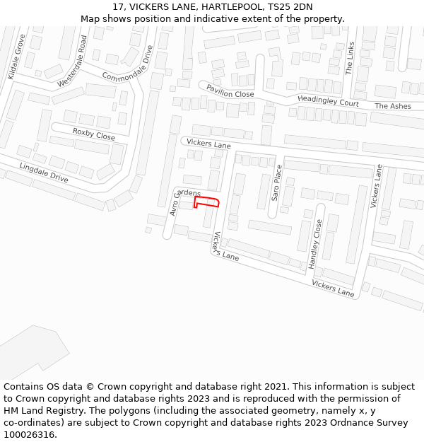 17, VICKERS LANE, HARTLEPOOL, TS25 2DN: Location map and indicative extent of plot