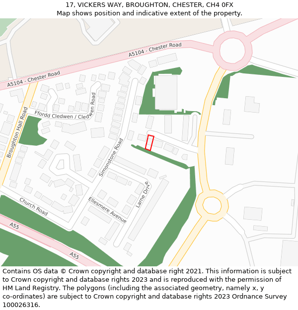 17, VICKERS WAY, BROUGHTON, CHESTER, CH4 0FX: Location map and indicative extent of plot