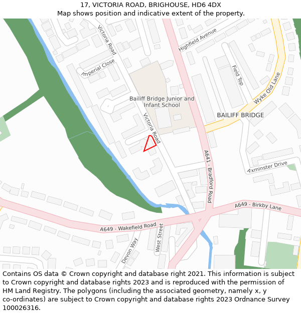 17, VICTORIA ROAD, BRIGHOUSE, HD6 4DX: Location map and indicative extent of plot