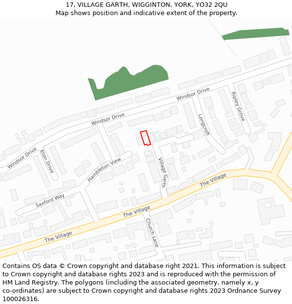 17, VILLAGE GARTH, WIGGINTON, YORK, YO32 2QU: Location map and indicative extent of plot