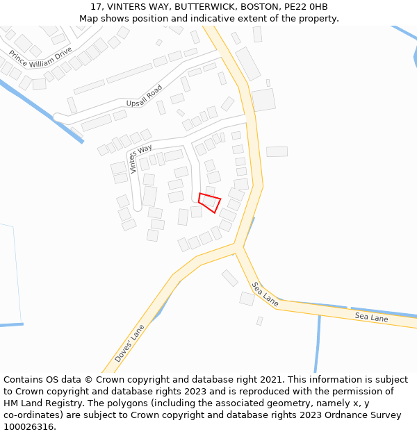 17, VINTERS WAY, BUTTERWICK, BOSTON, PE22 0HB: Location map and indicative extent of plot