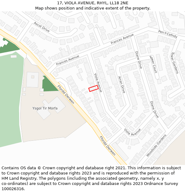 17, VIOLA AVENUE, RHYL, LL18 2NE: Location map and indicative extent of plot