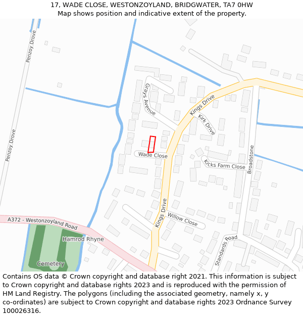 17, WADE CLOSE, WESTONZOYLAND, BRIDGWATER, TA7 0HW: Location map and indicative extent of plot