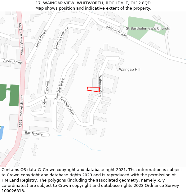 17, WAINGAP VIEW, WHITWORTH, ROCHDALE, OL12 8QD: Location map and indicative extent of plot