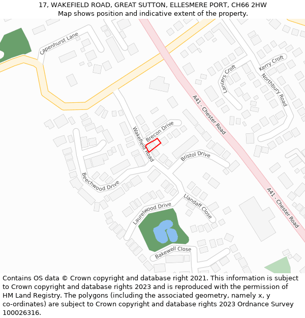 17, WAKEFIELD ROAD, GREAT SUTTON, ELLESMERE PORT, CH66 2HW: Location map and indicative extent of plot