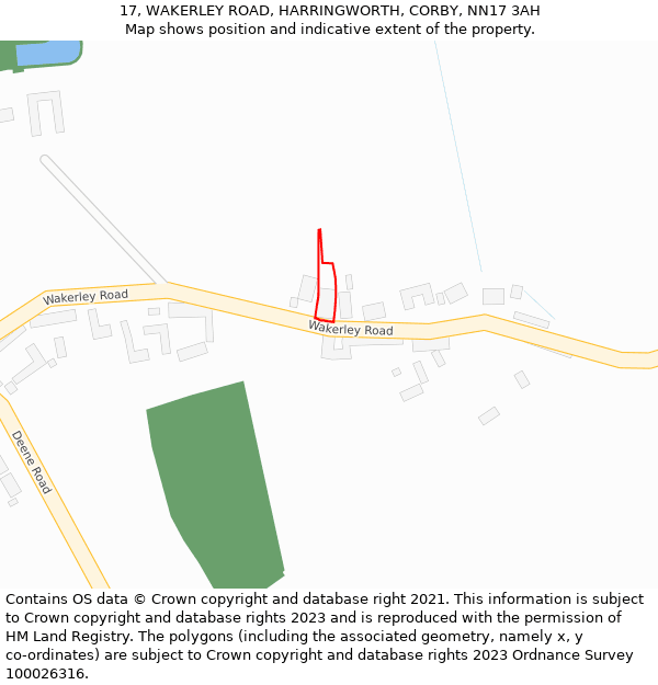 17, WAKERLEY ROAD, HARRINGWORTH, CORBY, NN17 3AH: Location map and indicative extent of plot