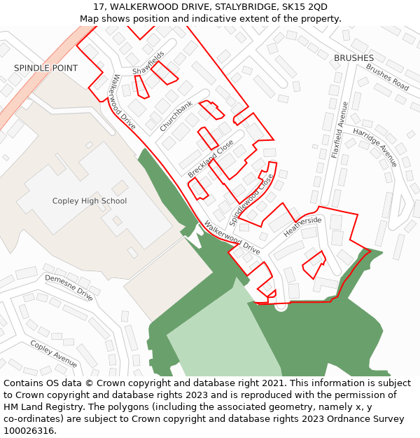 17, WALKERWOOD DRIVE, STALYBRIDGE, SK15 2QD: Location map and indicative extent of plot