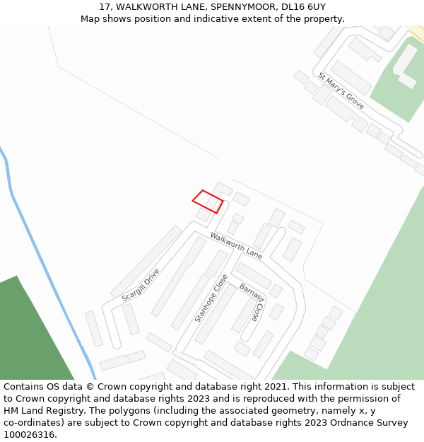 17, WALKWORTH LANE, SPENNYMOOR, DL16 6UY: Location map and indicative extent of plot