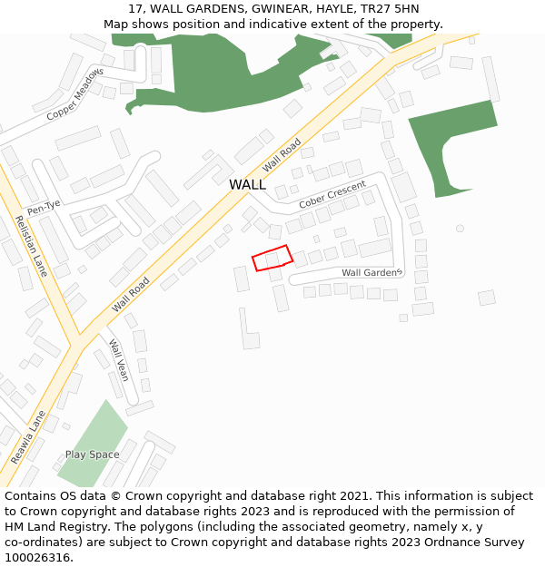 17, WALL GARDENS, GWINEAR, HAYLE, TR27 5HN: Location map and indicative extent of plot