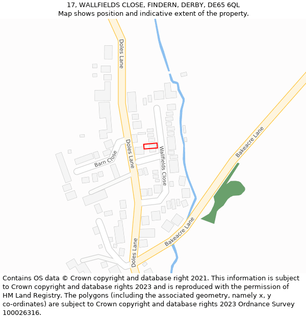 17, WALLFIELDS CLOSE, FINDERN, DERBY, DE65 6QL: Location map and indicative extent of plot