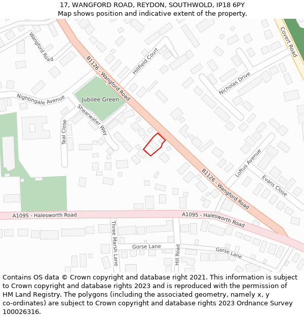 17, WANGFORD ROAD, REYDON, SOUTHWOLD, IP18 6PY: Location map and indicative extent of plot