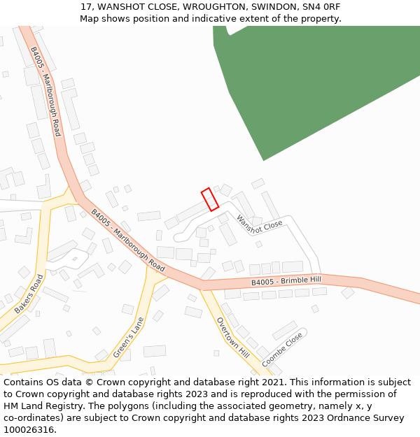 17, WANSHOT CLOSE, WROUGHTON, SWINDON, SN4 0RF: Location map and indicative extent of plot