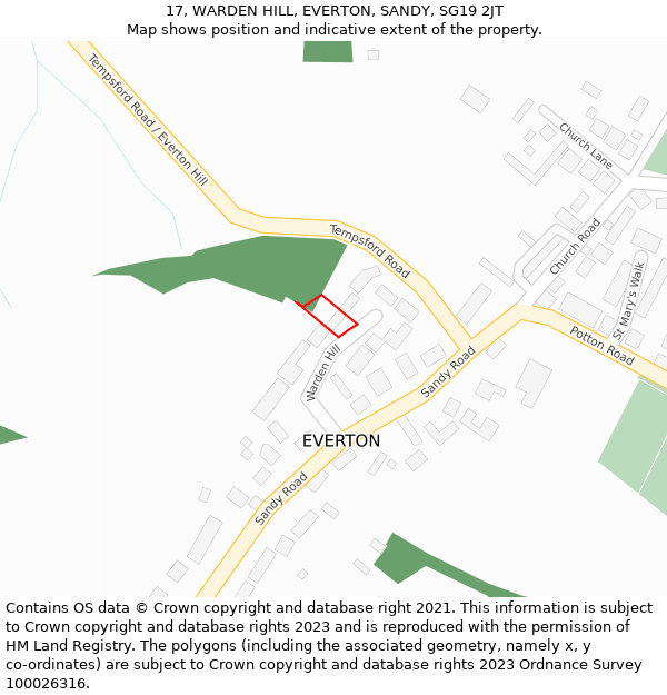 17, WARDEN HILL, EVERTON, SANDY, SG19 2JT: Location map and indicative extent of plot