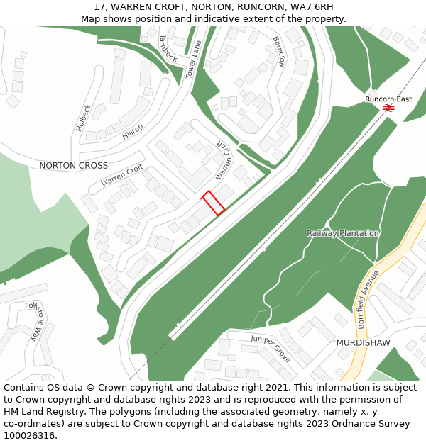 17, WARREN CROFT, NORTON, RUNCORN, WA7 6RH: Location map and indicative extent of plot