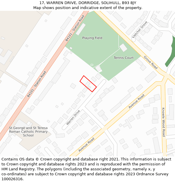 17, WARREN DRIVE, DORRIDGE, SOLIHULL, B93 8JY: Location map and indicative extent of plot