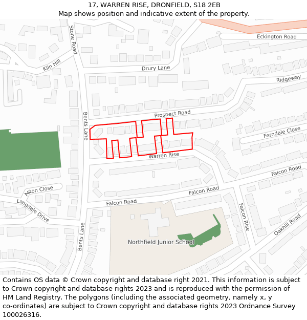 17, WARREN RISE, DRONFIELD, S18 2EB: Location map and indicative extent of plot