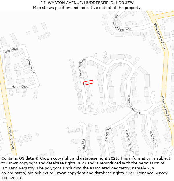 17, WARTON AVENUE, HUDDERSFIELD, HD3 3ZW: Location map and indicative extent of plot