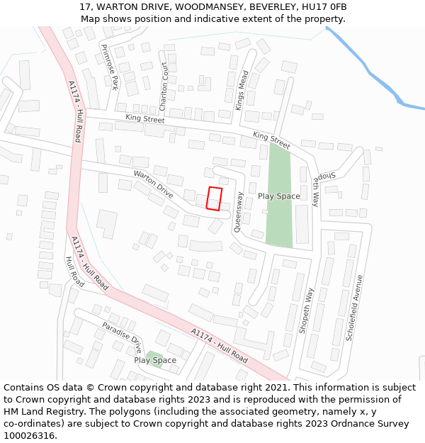 17, WARTON DRIVE, WOODMANSEY, BEVERLEY, HU17 0FB: Location map and indicative extent of plot