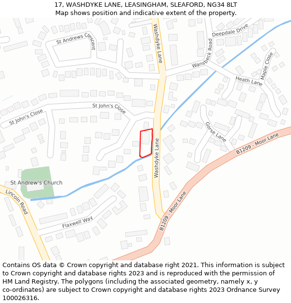 17, WASHDYKE LANE, LEASINGHAM, SLEAFORD, NG34 8LT: Location map and indicative extent of plot