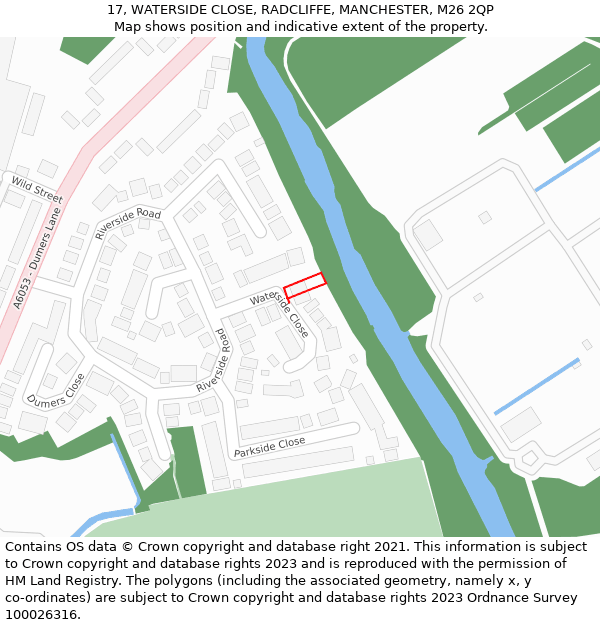 17, WATERSIDE CLOSE, RADCLIFFE, MANCHESTER, M26 2QP: Location map and indicative extent of plot