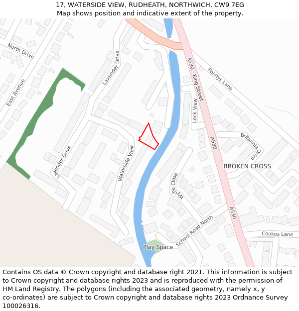 17, WATERSIDE VIEW, RUDHEATH, NORTHWICH, CW9 7EG: Location map and indicative extent of plot