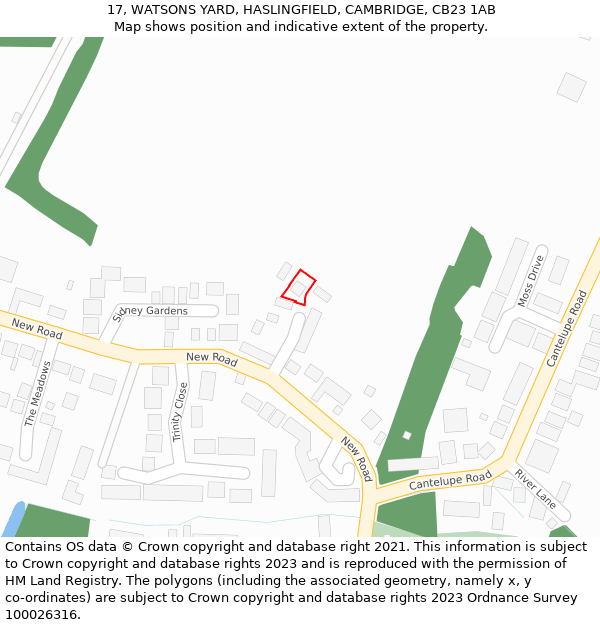 17, WATSONS YARD, HASLINGFIELD, CAMBRIDGE, CB23 1AB: Location map and indicative extent of plot