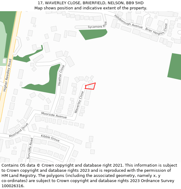 17, WAVERLEY CLOSE, BRIERFIELD, NELSON, BB9 5HD: Location map and indicative extent of plot