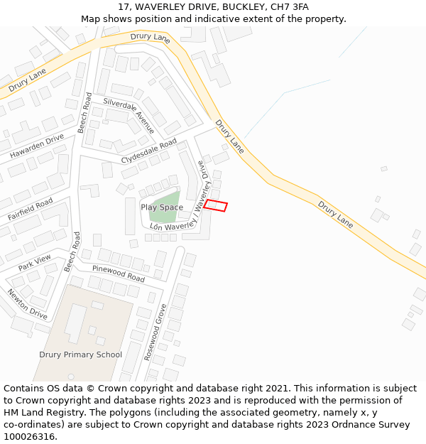 17, WAVERLEY DRIVE, BUCKLEY, CH7 3FA: Location map and indicative extent of plot