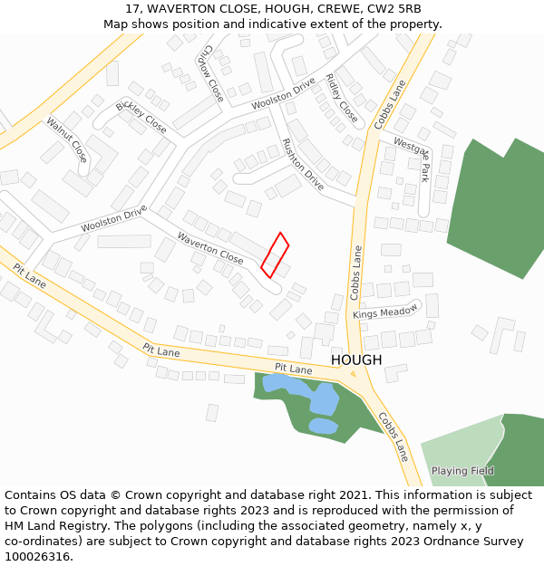 17, WAVERTON CLOSE, HOUGH, CREWE, CW2 5RB: Location map and indicative extent of plot