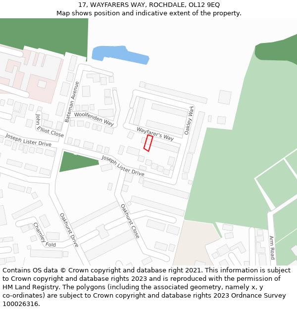 17, WAYFARERS WAY, ROCHDALE, OL12 9EQ: Location map and indicative extent of plot