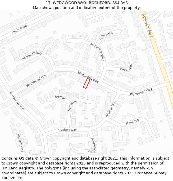 17, WEDGWOOD WAY, ROCHFORD, SS4 3AS: Location map and indicative extent of plot