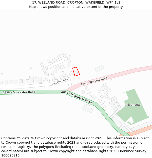 17, WEELAND ROAD, CROFTON, WAKEFIELD, WF4 1LS: Location map and indicative extent of plot