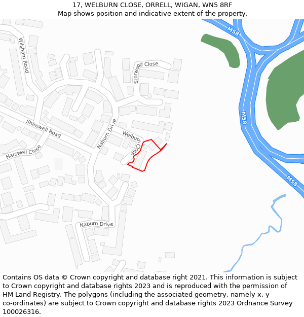 17, WELBURN CLOSE, ORRELL, WIGAN, WN5 8RF: Location map and indicative extent of plot