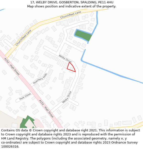 17, WELBY DRIVE, GOSBERTON, SPALDING, PE11 4HU: Location map and indicative extent of plot