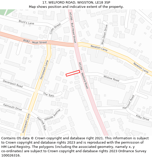 17, WELFORD ROAD, WIGSTON, LE18 3SP: Location map and indicative extent of plot