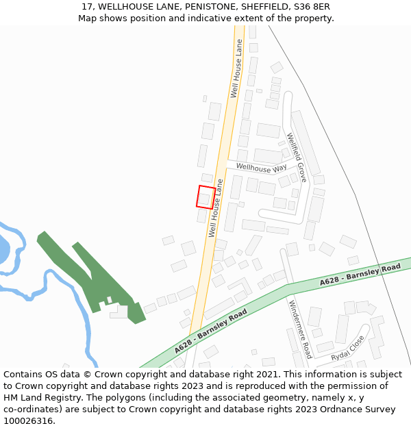 17, WELLHOUSE LANE, PENISTONE, SHEFFIELD, S36 8ER: Location map and indicative extent of plot